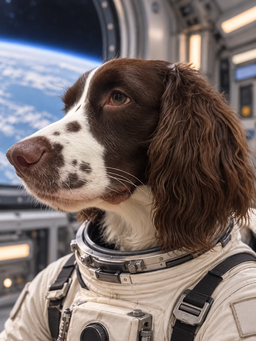 AI-generated portrait of the owner’s brown and white dog in an astronaut suit